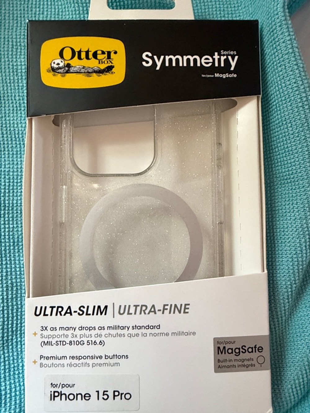 OtterBox Symmetry Series Clear Glitter Case with MagSafe Ring for iPhone 15 Pro